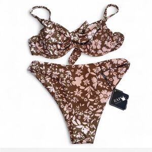 ZAFUL Women's Twist Front Bikini Set Underwire Bikini High Waisted Two Piece